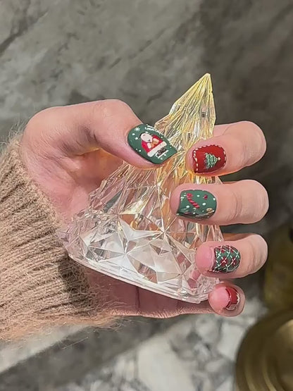 3D Hand-Painted Christmas Tree Nails