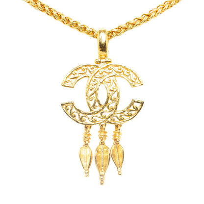 Top Quality Chanel Vintage Coco Mark Swing Necklace Gold Plated