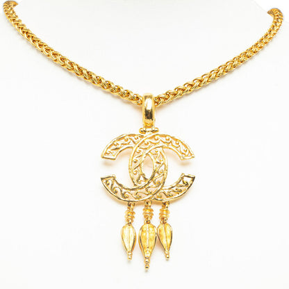Top Quality Chanel Vintage Coco Mark Swing Necklace Gold Plated