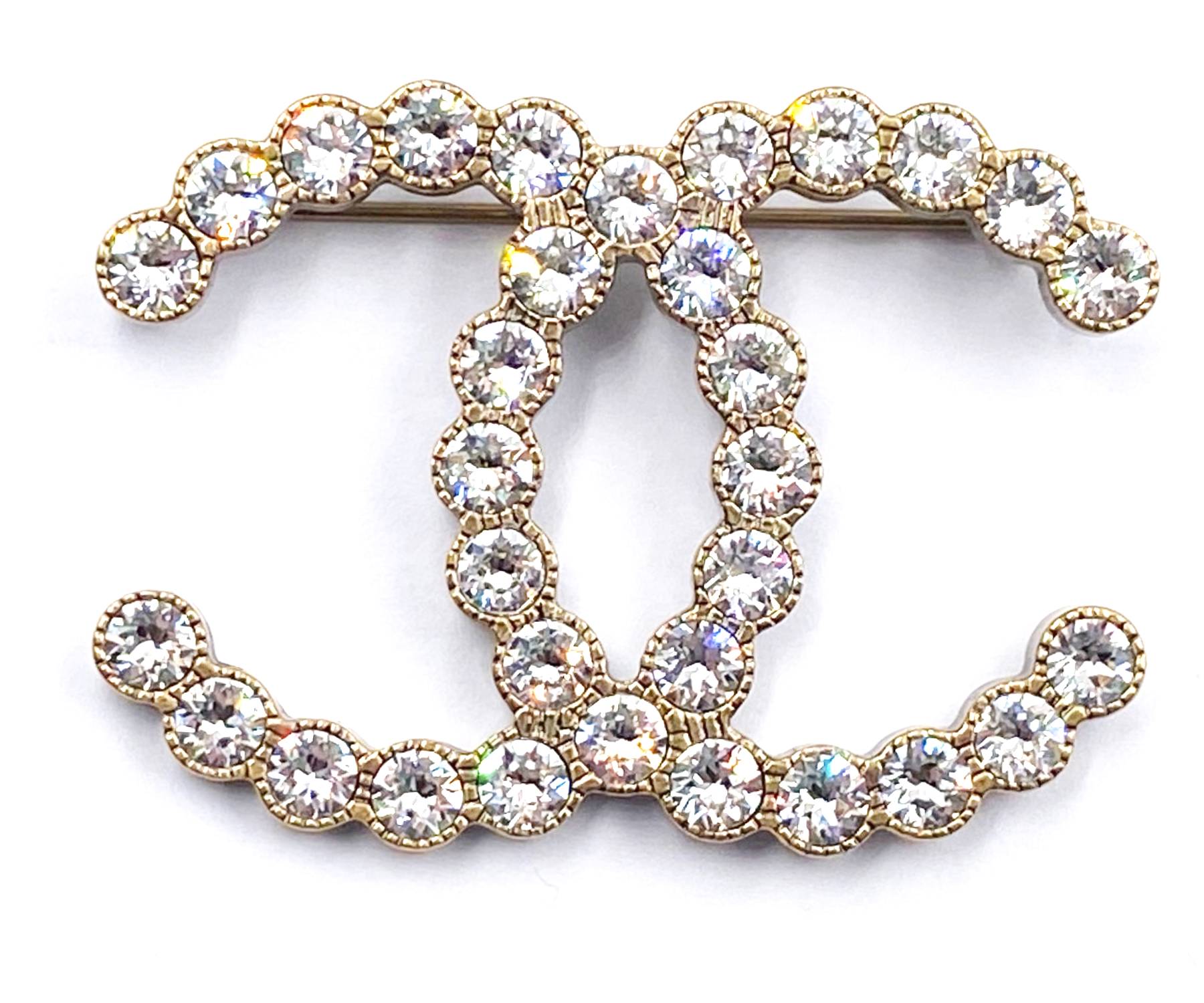 Top Quality Chanel Classic Rustic Gold Crystal Brooch