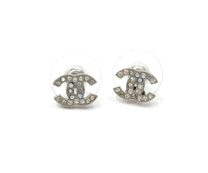 Top Quality Chanel Classic Silver CC Crystal Small Piercing Earrings
