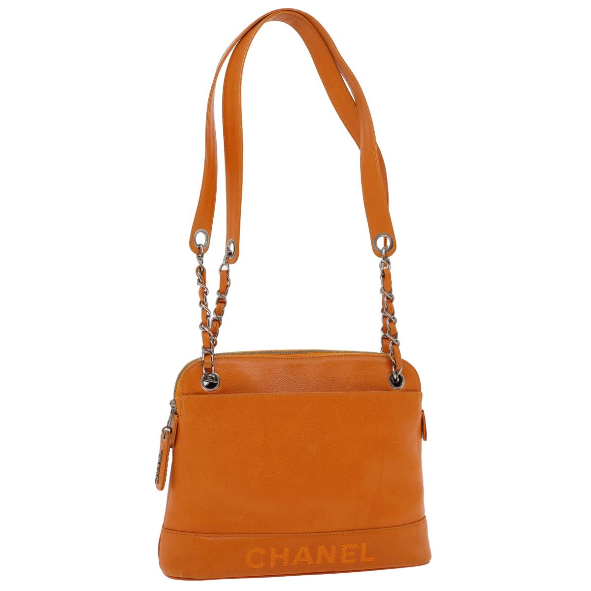 Top Quality Chanel Chain Shoulder Bag Caviar Skin Orange CC Auth ar8526