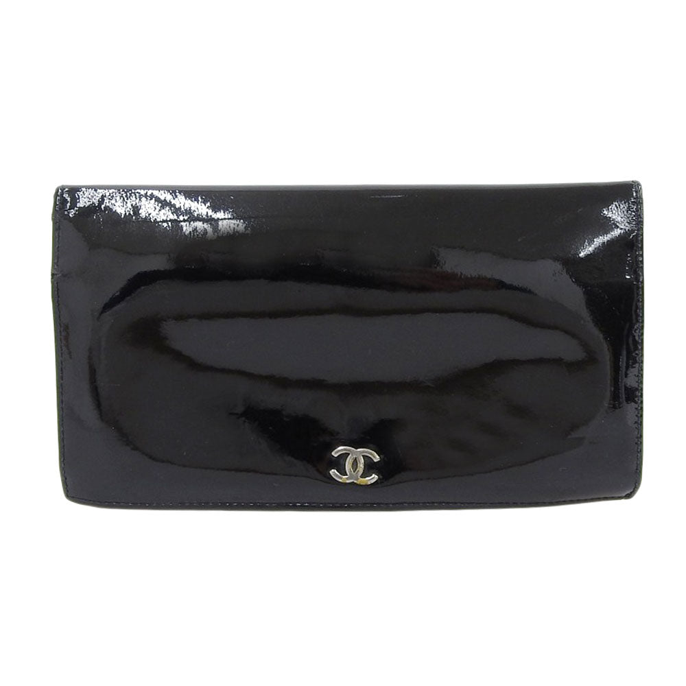 Top Quality Chanel Black Patent Leather Bifold Long Wallet
