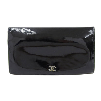 Top Quality Chanel Black Patent Leather Bifold Long Wallet