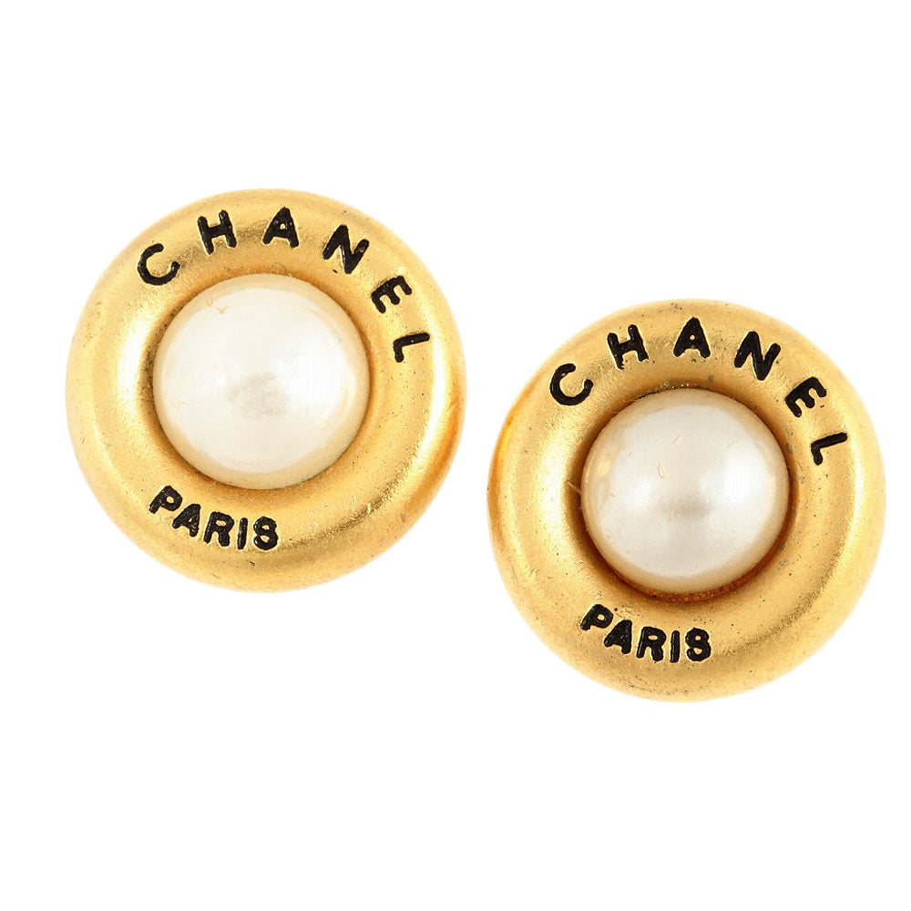 Top Quality Chanel Vintage Coco Mark Earrings with Mabe Fake Pearl 93A