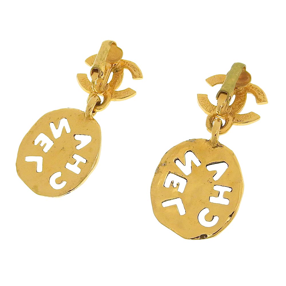 Top Quality Chanel Vintage Gold Logo Earrings with Box