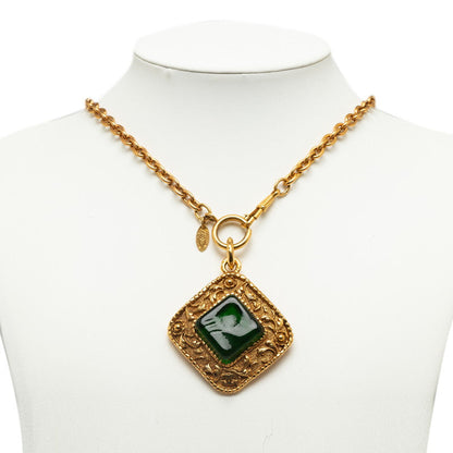 Top Quality Chanel Vintage Color Stone Rhombus Necklace Gold Plated