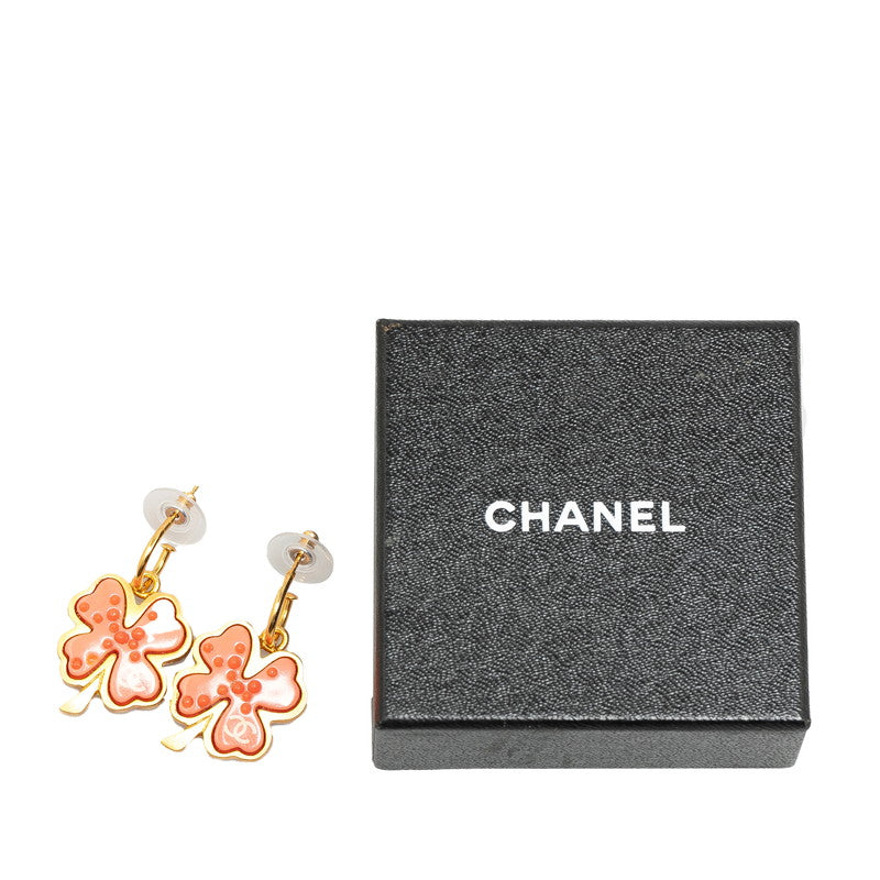 Top Quality Chanel Coco Mark Clover Motif Swing Earrings Gold Pink