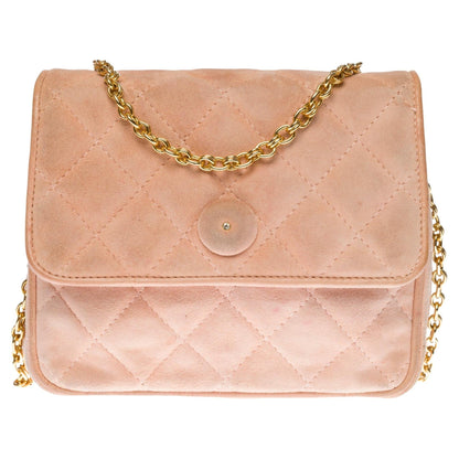 Top Quality Chanel Classic Mini shoulder New Bag in pink quilted suede. GHW