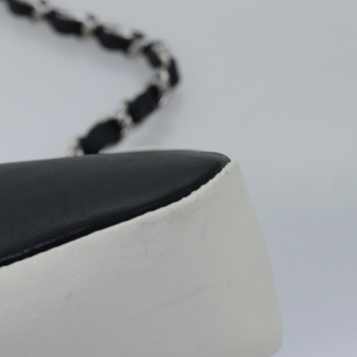 Top Quality Chanel COCO Mark Chain Shoulder Bag Lamb Skin Black White CC Auth yk12940A