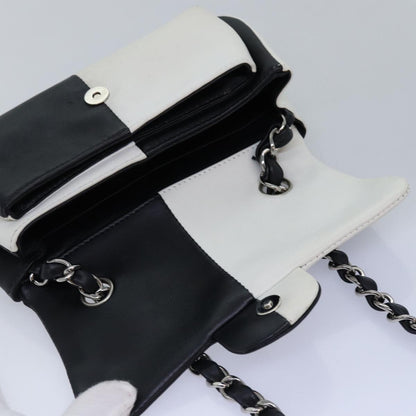 Top Quality Chanel COCO Mark Chain Shoulder Bag Lamb Skin Black White CC Auth yk12940A