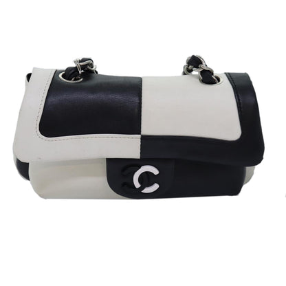 Top Quality Chanel COCO Mark Chain Shoulder Bag Lamb Skin Black White CC Auth yk12940A