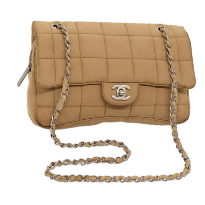 Top Quality Chanel Choco Bar  Turn Lock ChainShoulder Bag Canvas Brown CC Auth yk14020