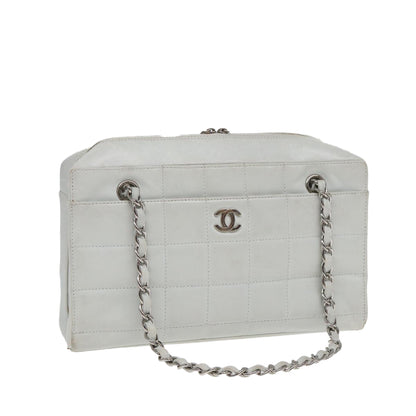 Top Quality Chanel Choco Bar Chain Hand Bag Leather White Silver CC Auth yk14303