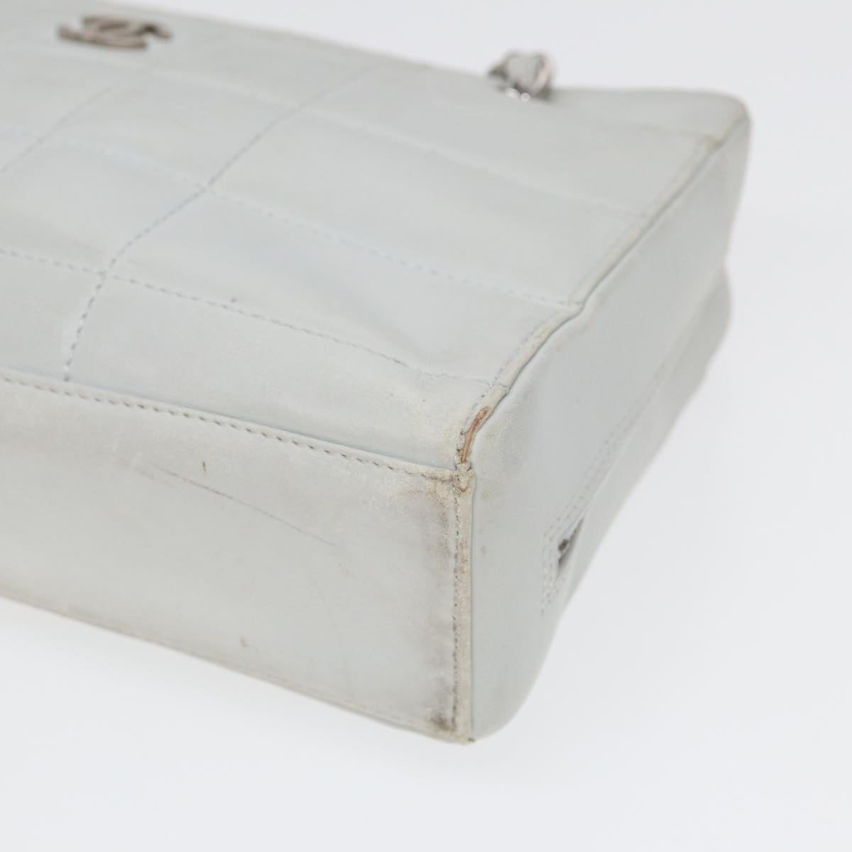 Top Quality Chanel Choco Bar Chain Hand Bag Leather White Silver CC Auth yk14303