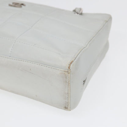 Top Quality Chanel Choco Bar Chain Hand Bag Leather White Silver CC Auth yk14303