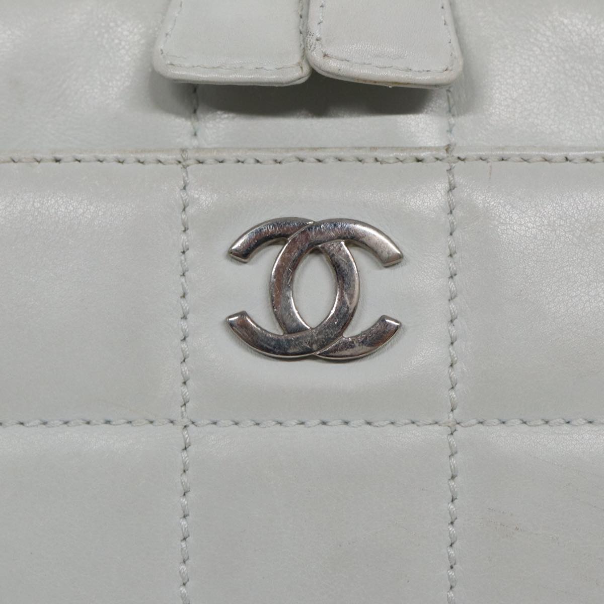 Top Quality Chanel Choco Bar Chain Hand Bag Leather White Silver CC Auth yk14303