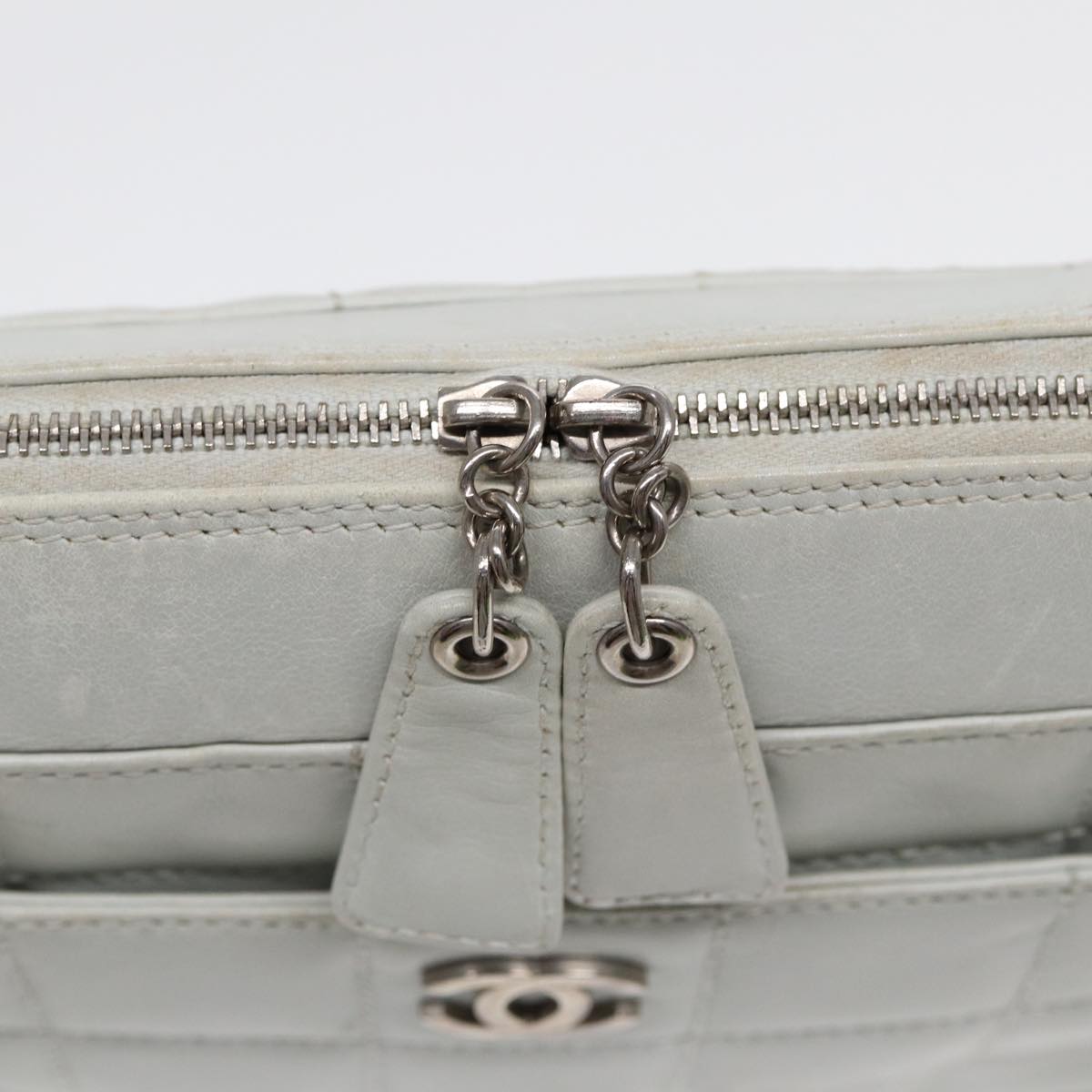 Top Quality Chanel Choco Bar Chain Hand Bag Leather White Silver CC Auth yk14303