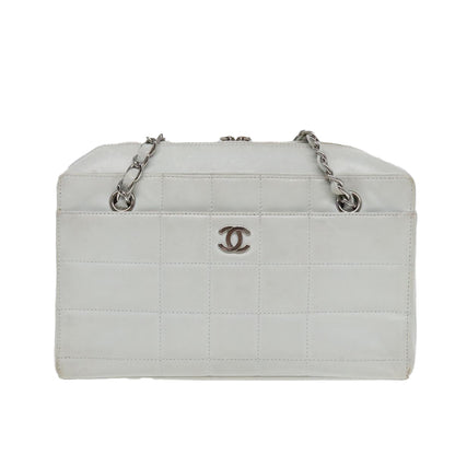 Top Quality Chanel Choco Bar Chain Hand Bag Leather White Silver CC Auth yk14303