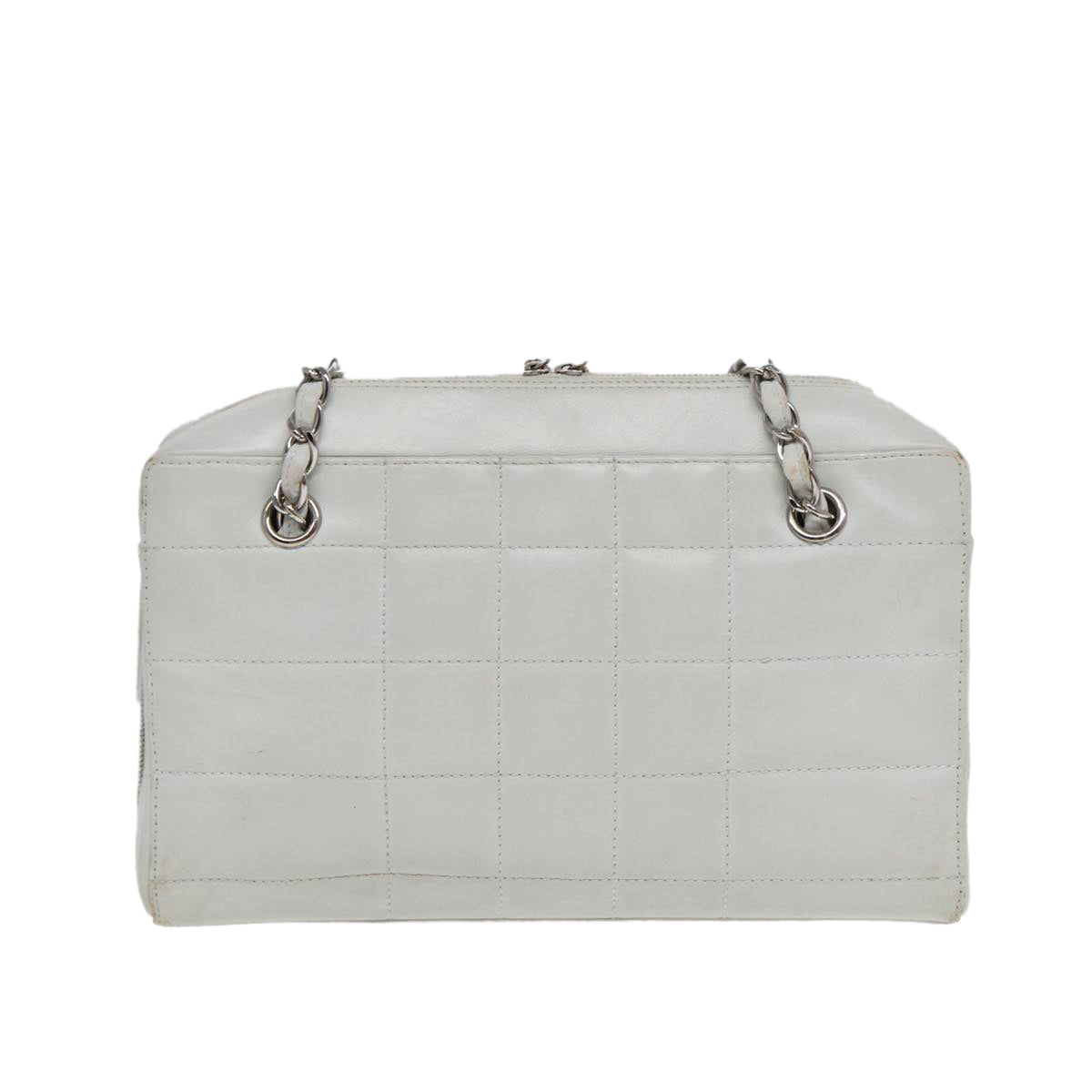 Top Quality Chanel Choco Bar Chain Hand Bag Leather White Silver CC Auth yk14303