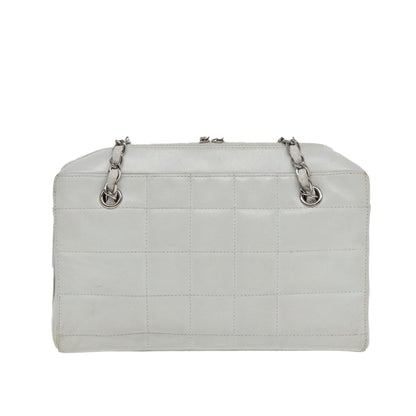 Top Quality Chanel Choco Bar Chain Hand Bag Leather White Silver CC Auth yk14303