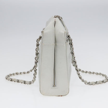Top Quality Chanel Choco Bar Chain Hand Bag Leather White Silver CC Auth yk14303