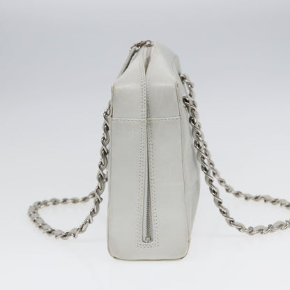 Top Quality Chanel Choco Bar Chain Hand Bag Leather White Silver CC Auth yk14303
