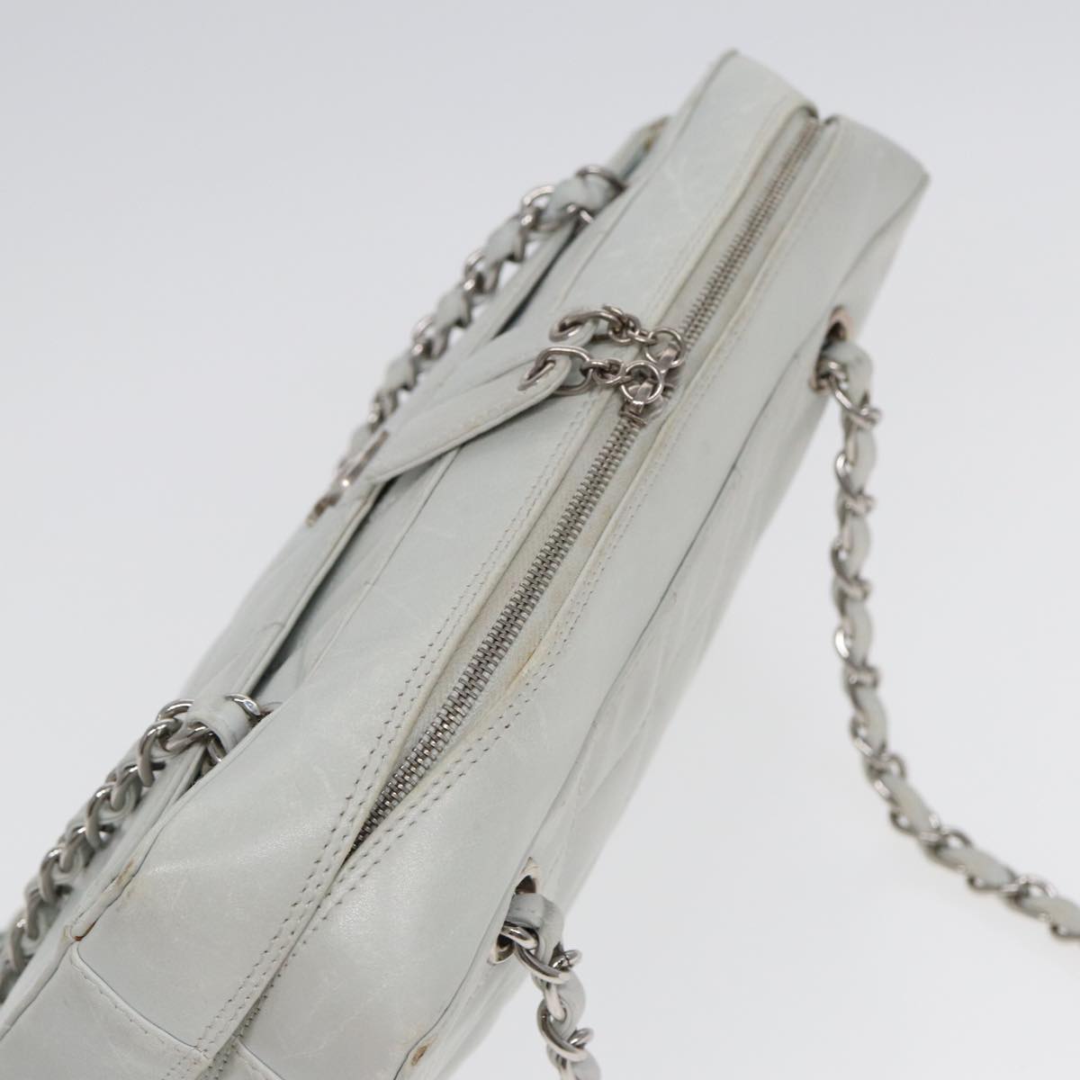Top Quality Chanel Choco Bar Chain Hand Bag Leather White Silver CC Auth yk14303