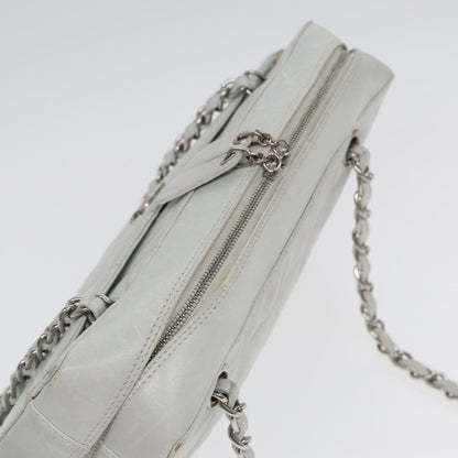 Top Quality Chanel Choco Bar Chain Hand Bag Leather White Silver CC Auth yk14303