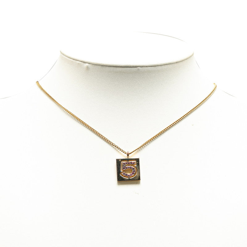 Top Quality Chanel No.5 Rhinestone Necklace Gold Pink