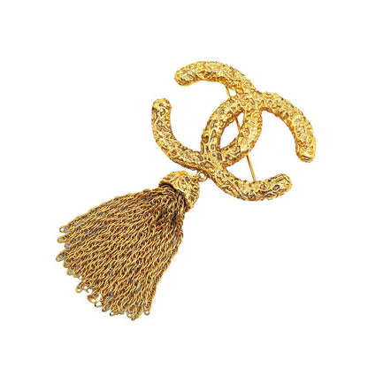 Top Quality Chanel Vintage Coco Mark Tassel Brooch Gold Plated