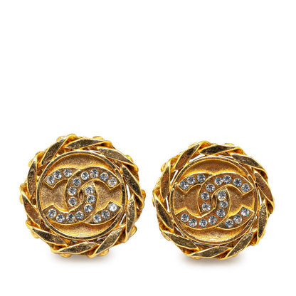 Top Quality Chanel Vintage Coco Mark Chain Earrings Gold Plated Rhinestones